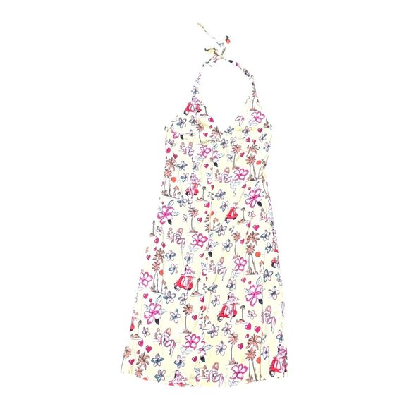 Temptation Hawaiian Luau Hula Dancers Womens Floral Halter Dress Retro Print S - Picture 3 of 6